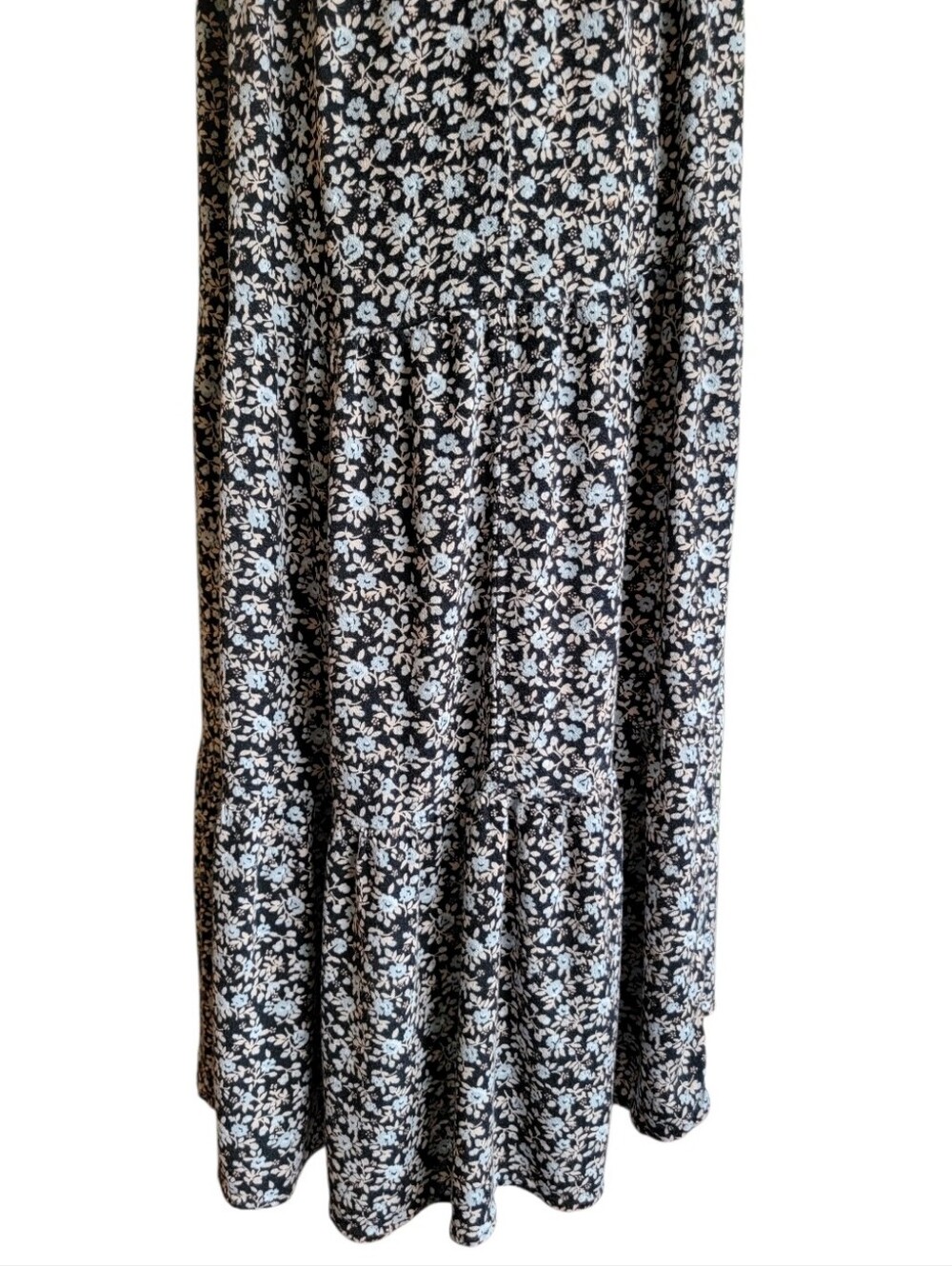Aerie Garden Party Tiered Midi Dress - Black Floral Short Sleeve - Picture 6 of 11